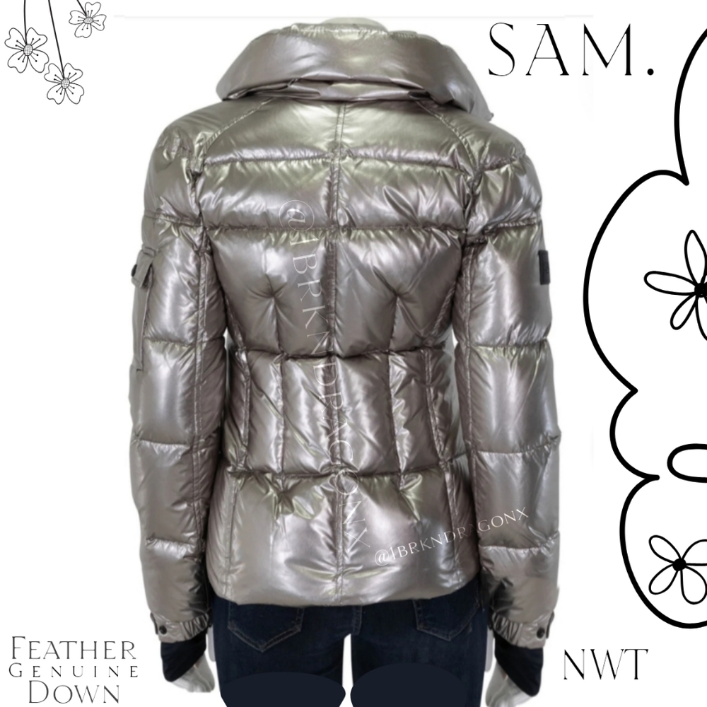 SAM. METALLIC PEWTER SILVER DOWN FEATHER COAT BRAND NEW PUFFER WINTER COAT SAM. - Picture 12 of 16